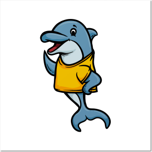 Cute Anthropomorphic Human-like Cartoon Character Dolphin in Clothes Posters and Art